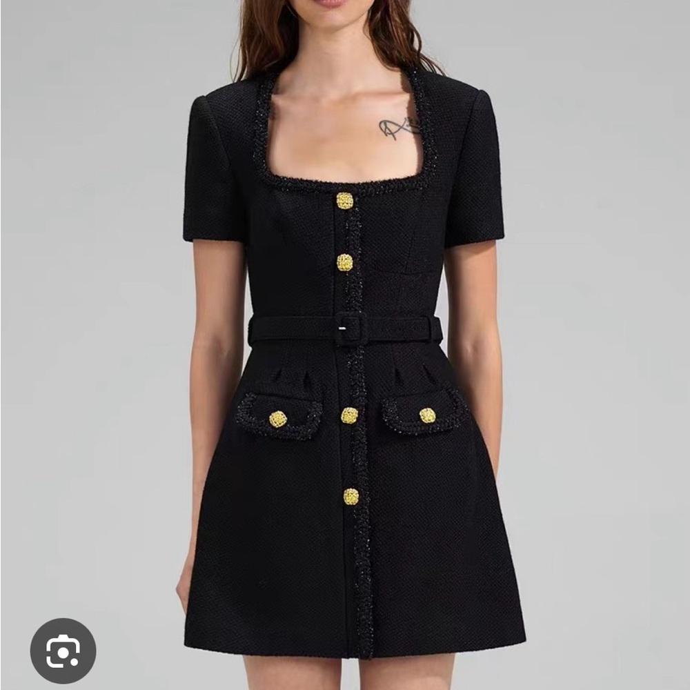 Self Portrait Black Boucle mini dress with belt